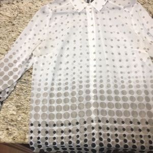 Button up blouse, cream with blank and taupe dots